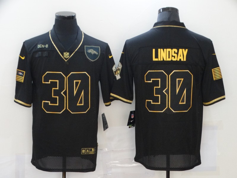 Men's Denver Broncos #30 Phillip Lindsay Black Gold 2020 Salute To Service Stitched NFL Nike Limited Jersey