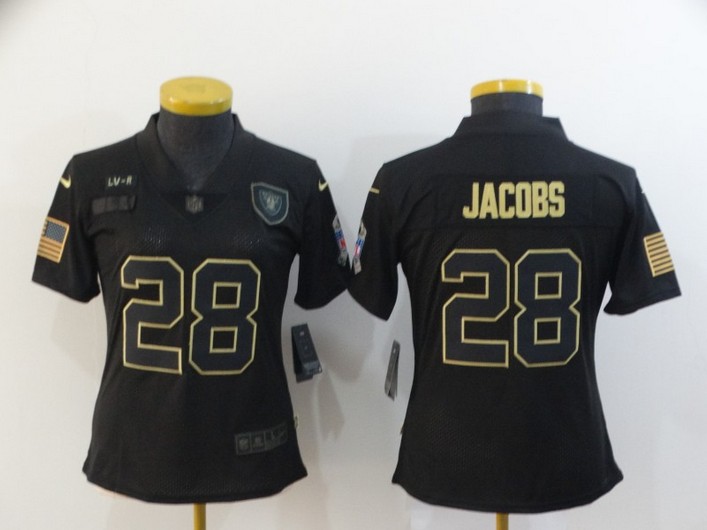 Women's Las Vegas Raiders #28 Josh Jacobs Black 2020 Salute To Service Stitched NFL Nike Limited Jersey