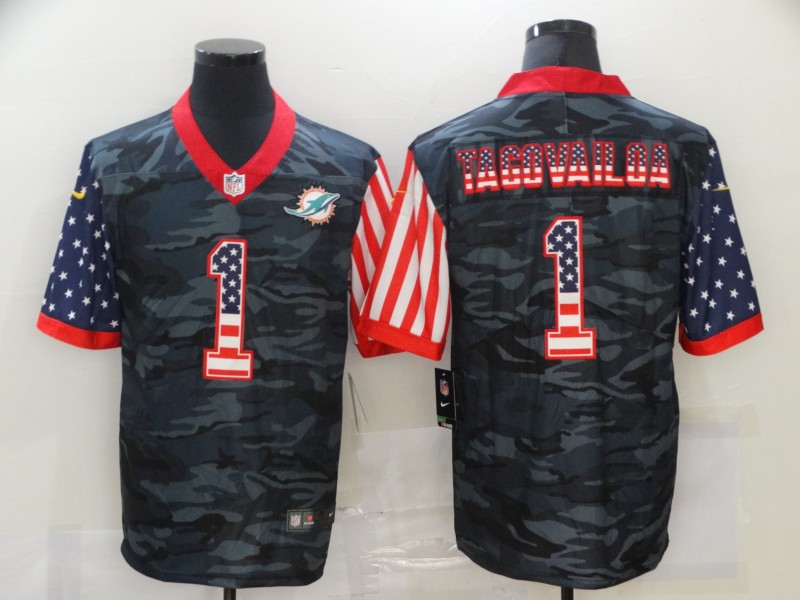 Men's Miami Dolphins #1 Tua Tagovailoa USA Camo 2020 Salute To Service Stitched NFL Nike Limited Jersey