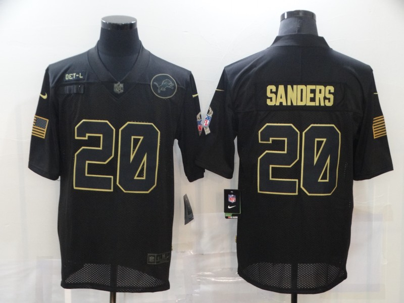 Men's Detroit Lions #20 Barry Sanders Black 2020 Salute To Service Stitched NFL Nike Limited Jersey