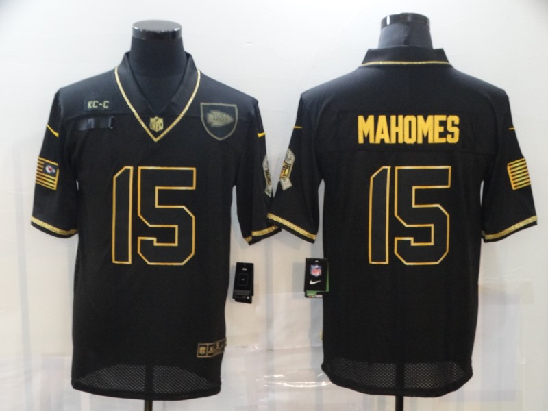 Men's Kansas City Chiefs #15 Patrick Mahomes Black Gold 2020 Salute To Service Stitched NFL Nike Limited Jersey