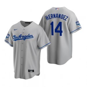 Men’s Los Angeles Dodgers #14 Enrique Hernandez Gray 2020 World Series Champions Road Replica Jersey