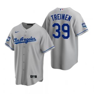 Men’s Los Angeles Dodgers #39 Blake Treinen Gray 2020 World Series Champions Road Replica Jersey