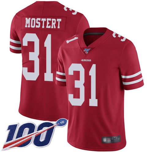 Men's San Francisco 49ers Red Limited #31 Raheem Mostert Football Home 100th Season Vapor Untouchable Jersey