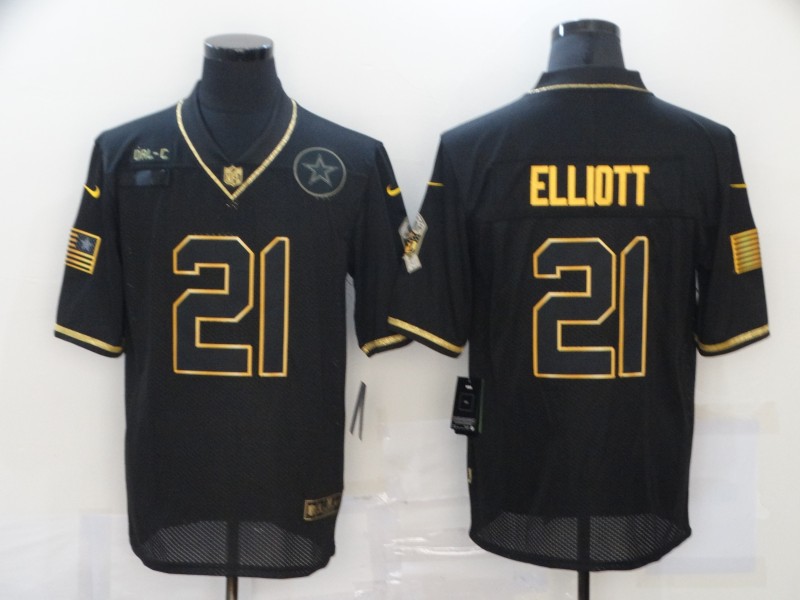 Men's Dallas Cowboys #21 Ezekiel Elliott Black Gold 2020 Salute To Service Stitched NFL Nike Limited Jersey