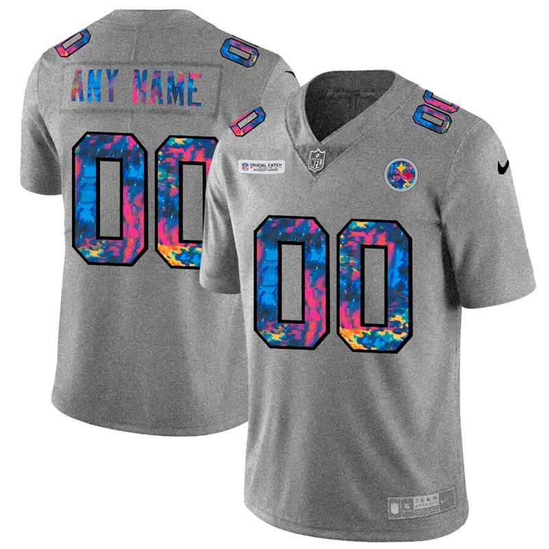 Pittsburgh Steelers Custom Men's Nike Multi-Color 2020 NFL Crucial Catch Vapor Untouchable Limited Jersey Greyheather