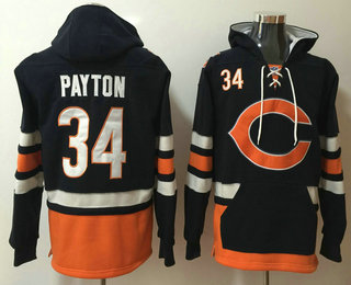 Men's Chicago Bears #34 Walter Payton NEW Navy Blue Pocket Stitched NFL Pullover Hoodie