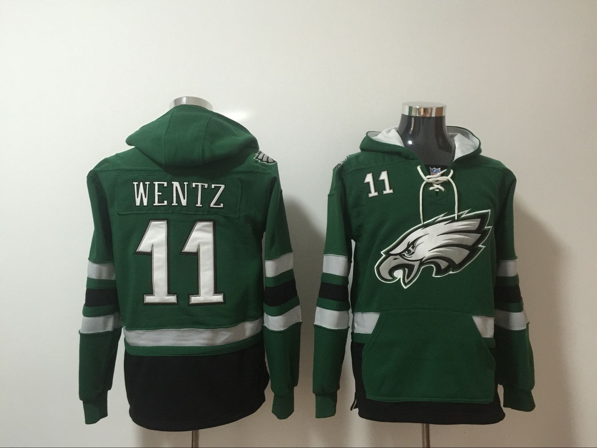 Men's Philadelphia Eagles #11 Carson Wentz NEW Green Pocket Stitched NFL Pullover Hoodie