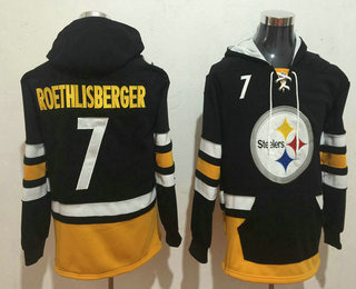 Men's Pittsburgh Steelers #7 Ben Roethlisberger NEW Black Pocket Stitched NFL Pullover Hoodie