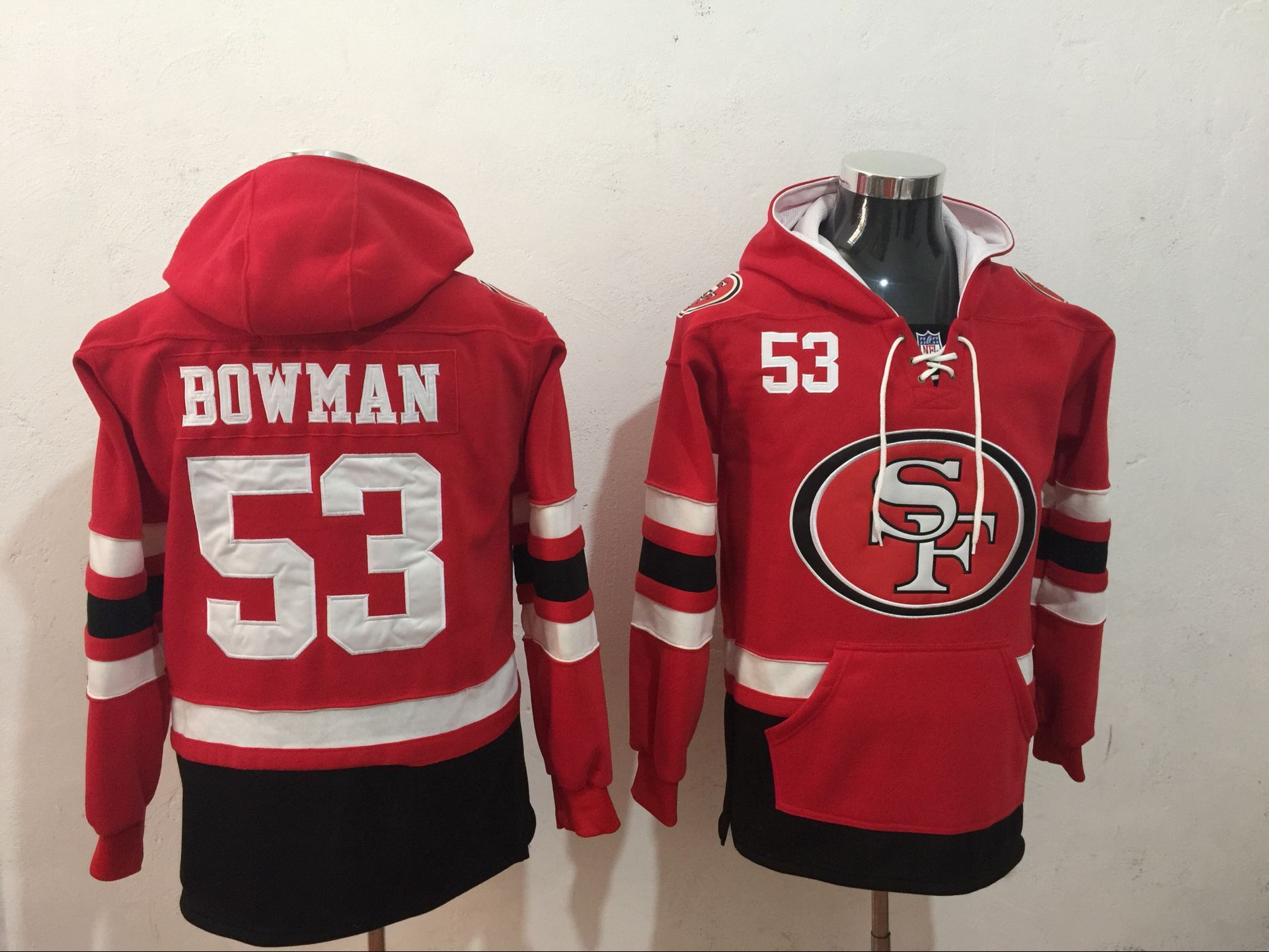 Men's San Francisco 49ers #53 NaVorro Bowman NEW Red Pocket Stitched NFL Pullover Hoodie