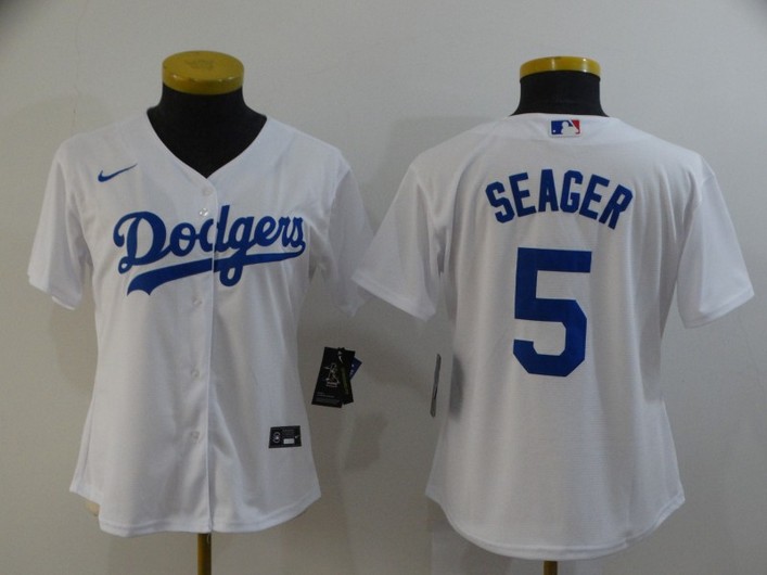 Women's Los Angeles Dodgers #5 Corey Seager White Stitched MLB Cool Base Nike Jersey