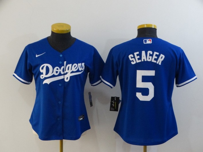 Women's Los Angeles Dodgers #5 Corey Seager Blue Stitched MLB Cool Base Nike Jersey