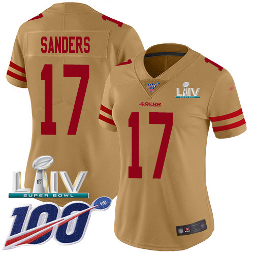 Nike 49ers #17 Emmanuel Sanders Gold Super Bowl LIV 2020 Women's Stitched NFL Limited Inverted Legend 100th Season Jersey