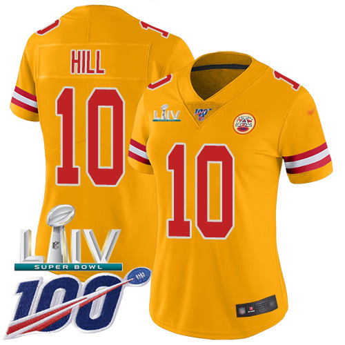 Nike Chiefs #10 Tyreek Hill Gold Super Bowl LIV 2020 Women's Stitched NFL Limited Inverted Legend 100th Season Jersey