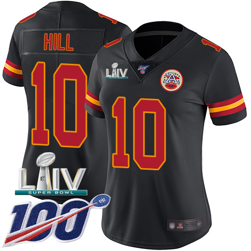 Nike Chiefs #10 Tyreek Hill Black Super Bowl LIV 2020 Women's Stitched NFL Limited Rush 100th Season Jersey