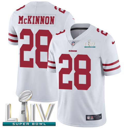 Nike 49ers #28 Jerick McKinnon White Super Bowl LIV 2020 Youth Stitched NFL Vapor Untouchable Limited Jersey