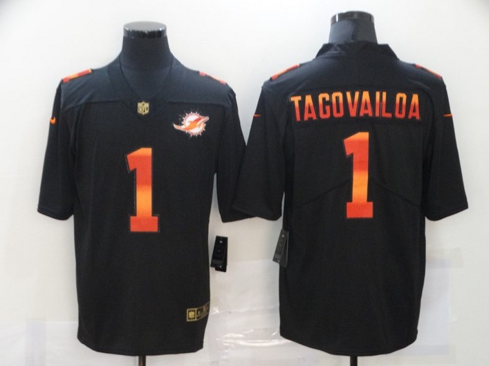 Men's Miami Dolphins #1 Tua Tagovailoa Black Red Orange Stripe Vapor Limited Nike NFL Jersey