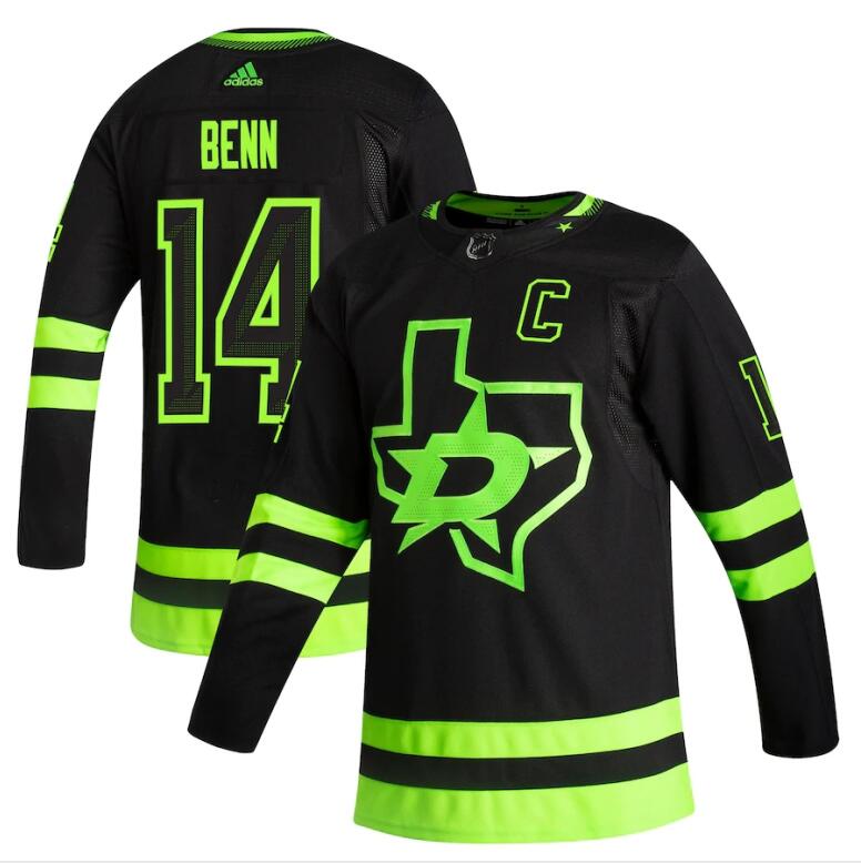 Dallas Stars #14 Jamie Benn Black Men's Adidas 2020-21 Reverse Retro Alternate NHL Jersey