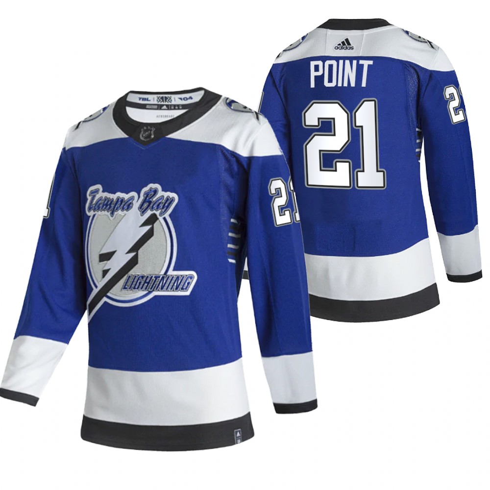 Tampa Bay Lightning #21 Brayden Point Blue Men's Adidas 2020-21 Reverse Retro Alternate NHL Jersey