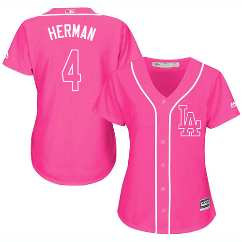 Women's Los Angeles Dodgers #4 Babe Herman Authentic Pink Fashion Cool Base Baseball Jersey