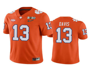 Men's Clemson Tigers #13 Tyler Davis Orange 2020 National Championship Game Jersey