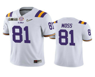 Men's LSU Tigers #81 Thaddeus Moss White 2020 National Championship Game Jersey