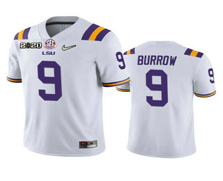 Men's LSU Tigers #9 Joe Burrow White 2020 National Championship Game Jersey