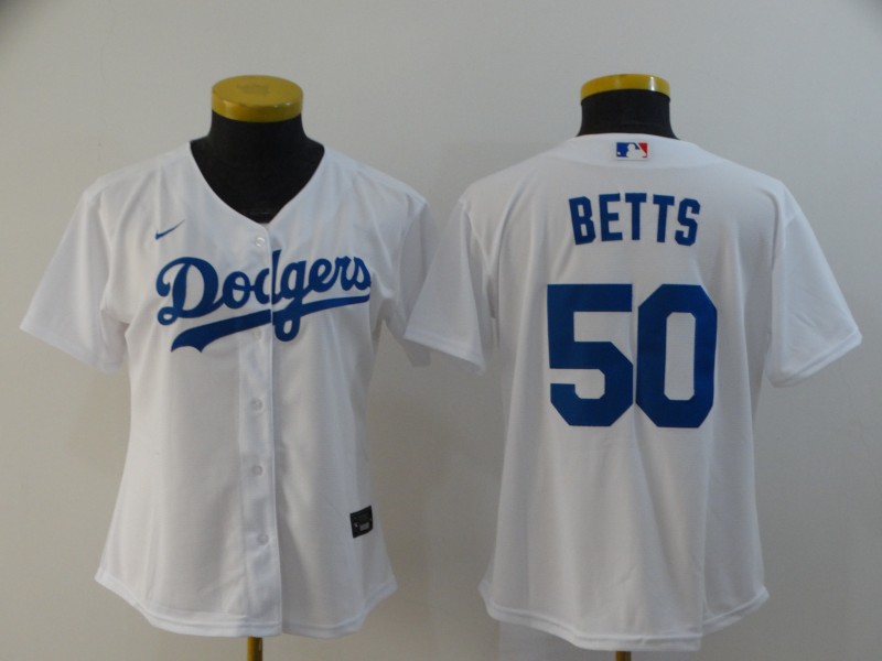 Women's Los Angeles Dodgers #50 Mookie Betts White Stitched MLB Cool Base Nike Jersey