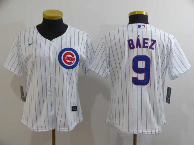 Women's Chicago Cubs #9 Javier Baez White Stitched MLB Cool Base Nike Jersey