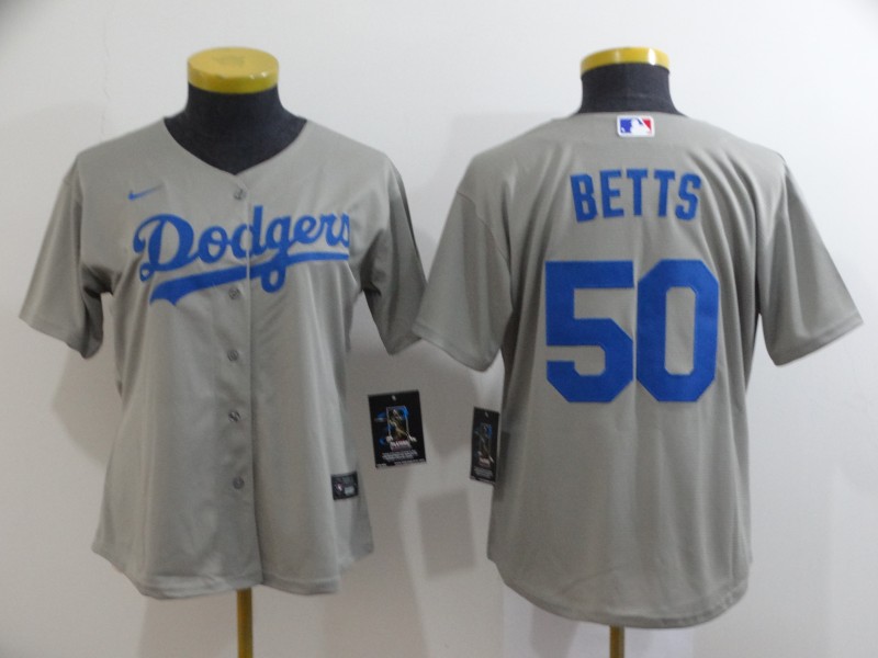 Women's Los Angeles Dodgers #50 Mookie Betts Gray Stitched MLB Cool Base Nike Jersey