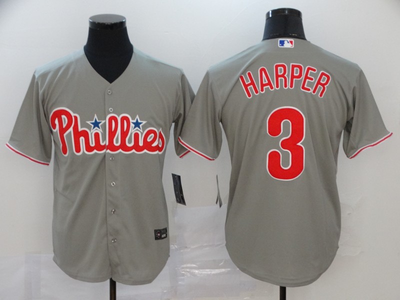 Men's Philadelphia Phillies #3 Bryce Harper Gray Stitched MLB Cool Base Nike Jersey