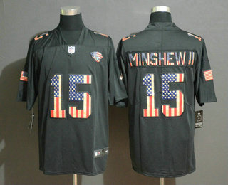 Men's Jacksonville Jaguars #15 Gardner Minshew II 2019 Black Salute To Service USA Flag Fashion Limited Jersey