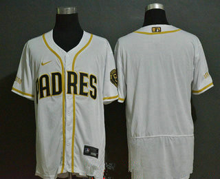 Men's San Diego Padres Blank White Golden Stitched MLB Flex Base Nike Jersey