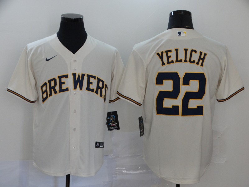 Men's Milwaukee Brewers #22 Christian Yelich Cream Stitched MLB Cool Base Nike Jersey