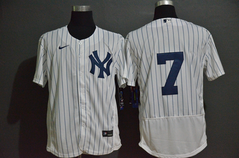 Men's New York Yankees #7 Mickey Mantle White Home No Name Stitched MLB Flex Base Nike Jersey