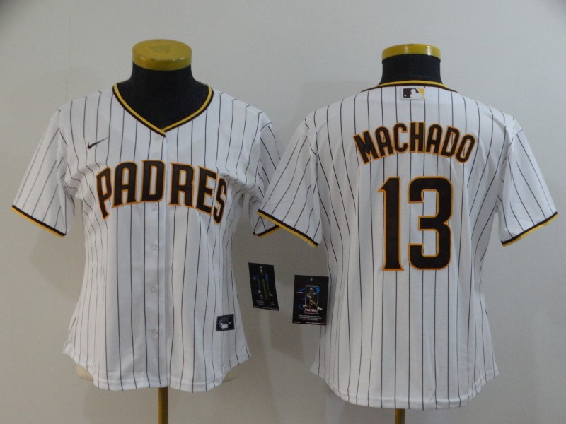 Women's San Diego Padres #13 Manny Machado White Stitched MLB Cool Base Nike Jersey