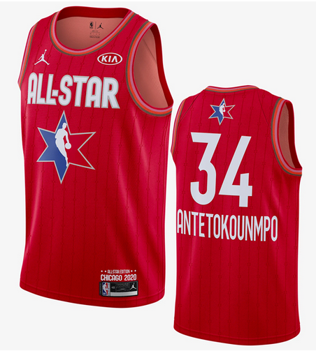 Men's Milwaukee Bucks #34 Giannis Antetokounmpo Red Jordan Brand 2020 All-Star Game Swingman Stitched NBA Jersey