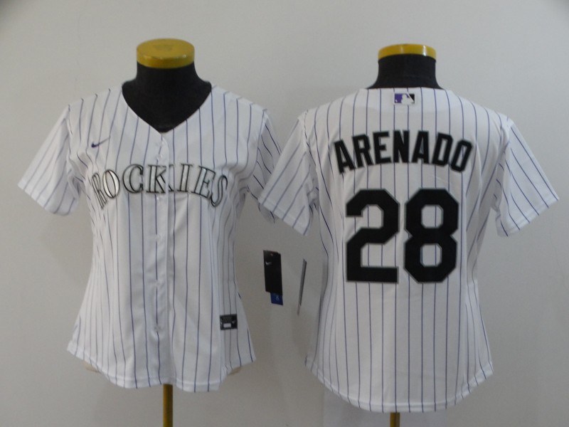 Women's Colorado Rockies #28 Nolan Arenado White Stitched MLB Cool Base Nike Jersey