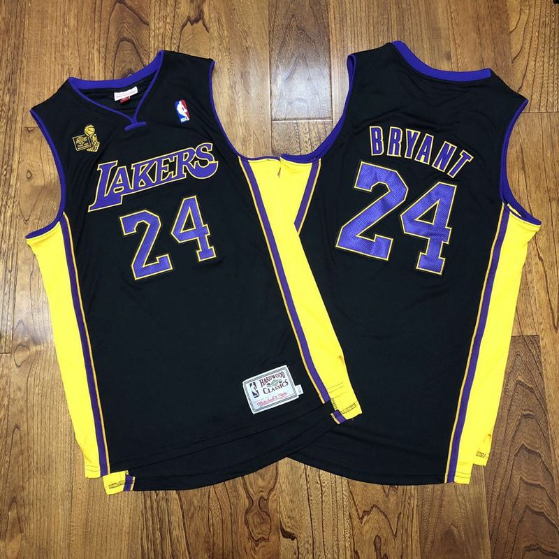 Men's Los Angeles Lakers #24 Kobe Bryant Black 2009 NBA Champions Patch Hardwood Classics Jersey