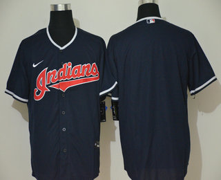 Men's Cleveland Indians Blank Navy Blue Stitched MLB Cool Base Nike Jersey