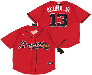 Men's Atlanta Braves #13 Ronald Acuna Jr. Red Stitched MLB Cool Base Nike Jersey