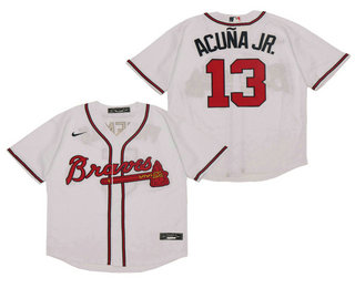 Men's Atlanta Braves #13 Ronald Acuna Jr. White Stitched MLB Cool Base Nike Jersey