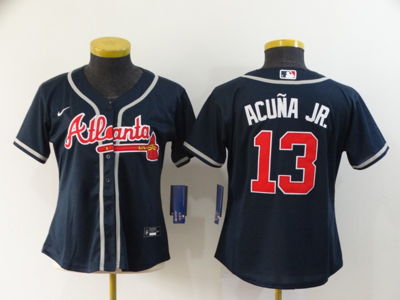 Women's Atlanta Braves #13 Ronald Acuna Jr. Navy Blue Stitched MLB Cool Base Nike Jersey