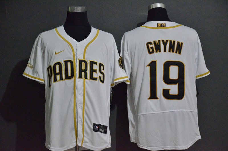 Men's San Diego Padres #19 Tony Gwynn White With Gold Stitched MLB Flex Base Nike Jersey