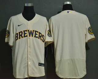 Men's Milwaukee Brewers Blank Cream Stitched MLB Flex Base Nike Jersey