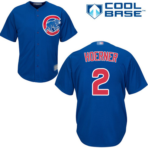 Men's Chicago Cubs #2 Nico Hoerner Royal Blue Alternate Baseball Cool Base Jersey