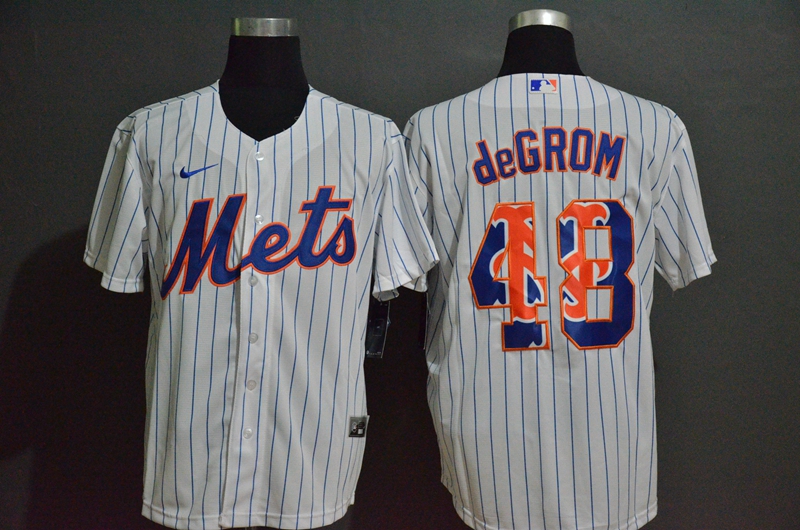 Men's New York Mets #48 Jacob deGrom White Team Logo Stitched MLB Cool Base Nike Jersey