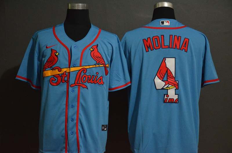 Men's St. Louis Cardinals #4 Yadier Molina Light Blue Team Logo Stitched MLB Cool Base Nike Jersey