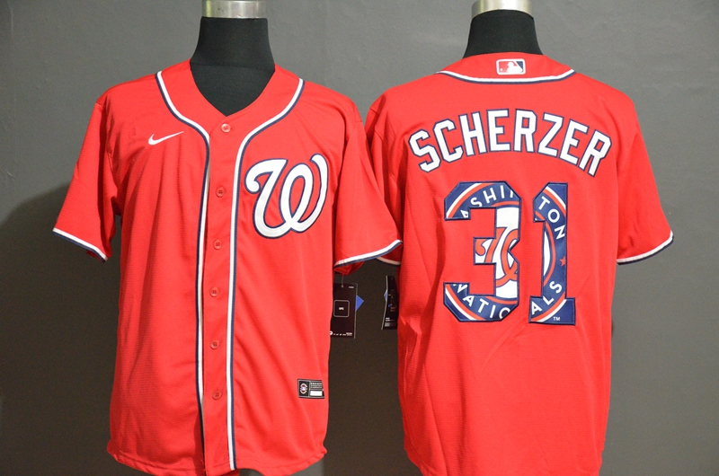 Men's Washington Nationals #31 Max Scherzer Red Team Logo Stitched MLB Cool Base Nike Jersey