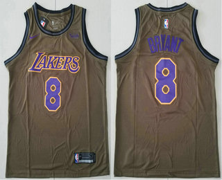 Men's Los Angeles Lakers #8 Kobe Bryant Olive Stitched Nike Swingman Jersey With The Sponsor Logo